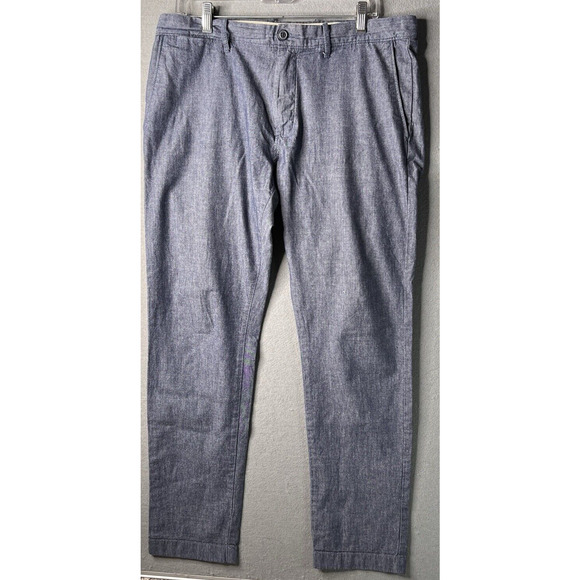 J Crew 484 Stretch Pants Men 34 (34x31) Chino Preppy Blue Chambray Office Casual - Picture 10 of 10
